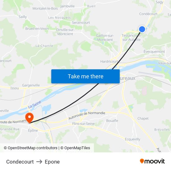 Condecourt to Epone map