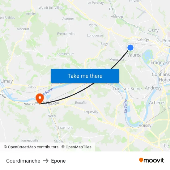 Courdimanche to Epone map