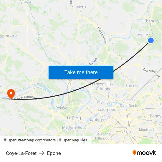 Coye-La-Foret to Epone map