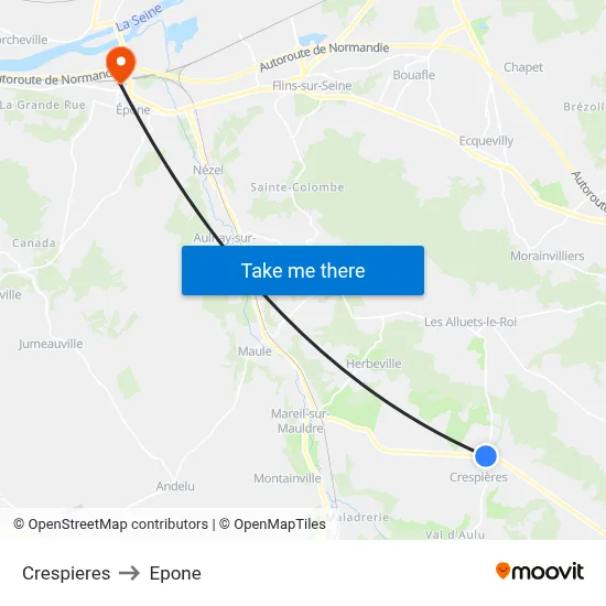 Crespieres to Epone map