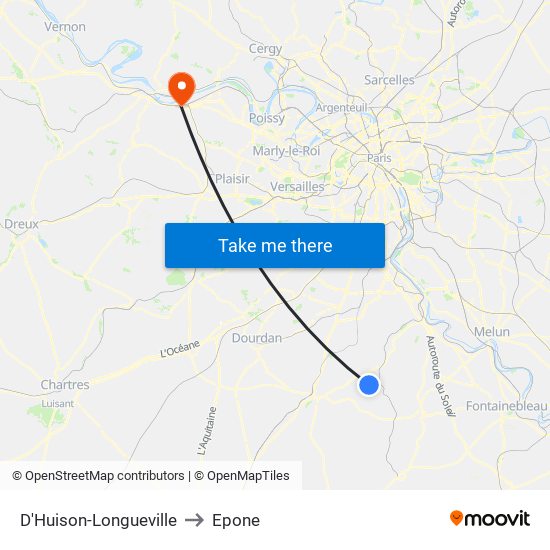 D'Huison-Longueville to Epone map