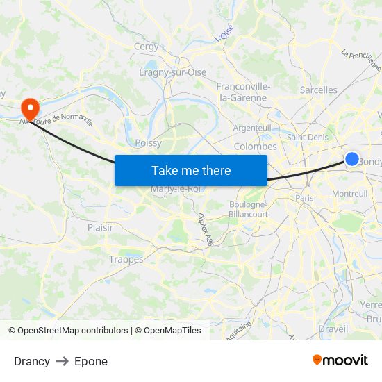 Drancy to Epone map