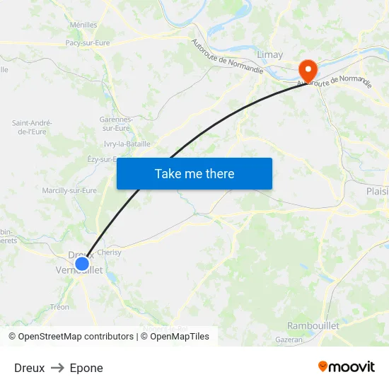 Dreux to Epone map