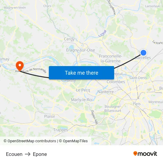 Ecouen to Epone map
