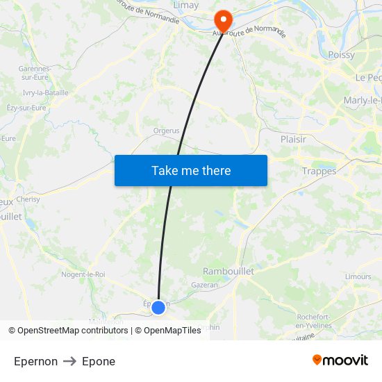 Epernon to Epone map