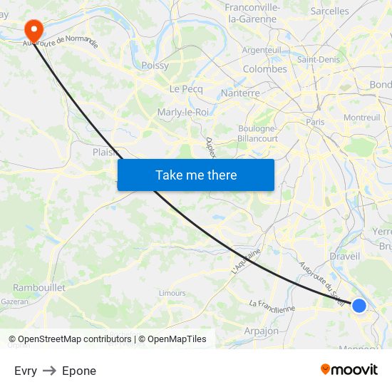 Evry to Epone map