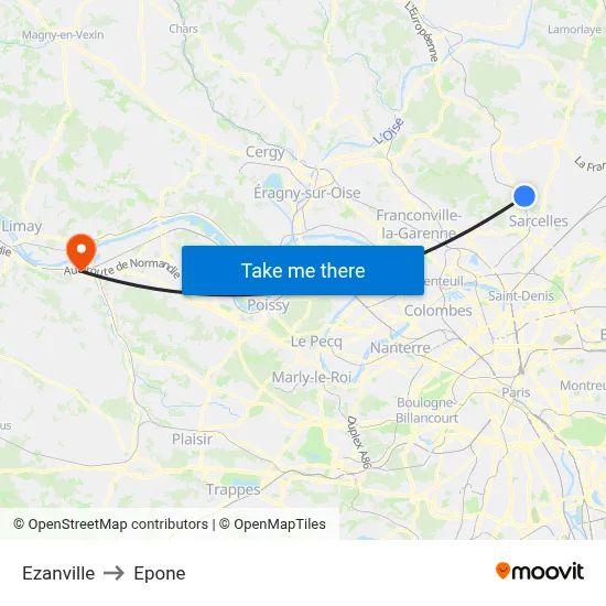 Ezanville to Epone map