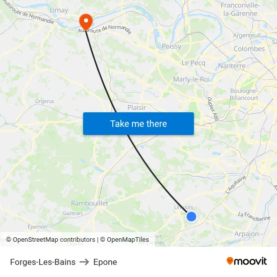 Forges-Les-Bains to Epone map
