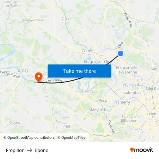 Frepillon to Epone map