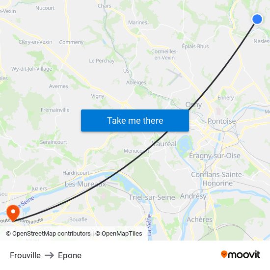 Frouville to Epone map