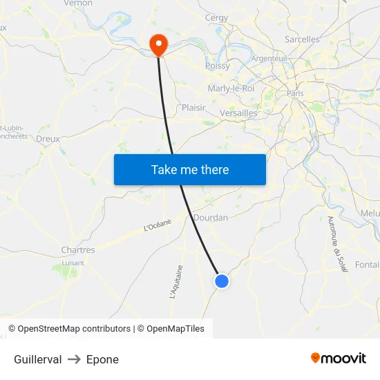 Guillerval to Epone map