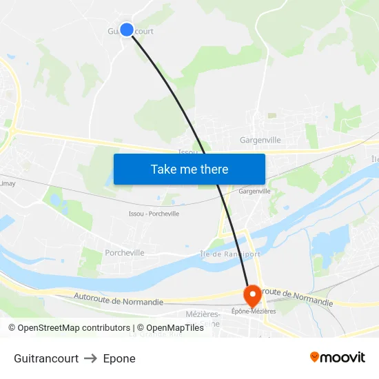 Guitrancourt to Epone map