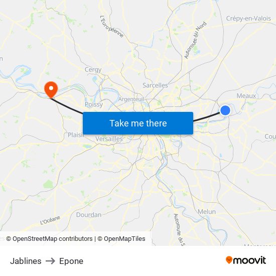 Jablines to Epone map