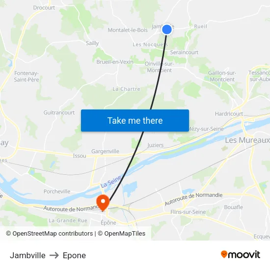 Jambville to Epone map