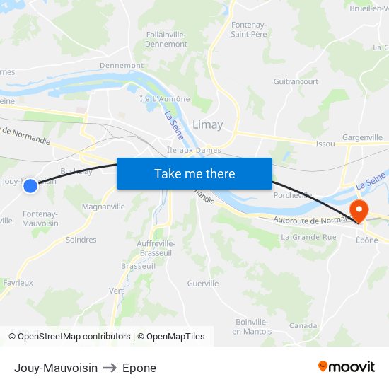 Jouy-Mauvoisin to Epone map