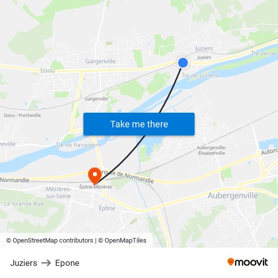Juziers to Epone map