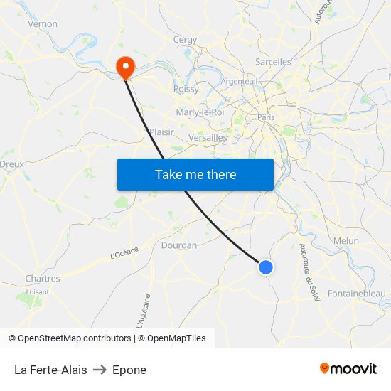 La Ferte-Alais to Epone map