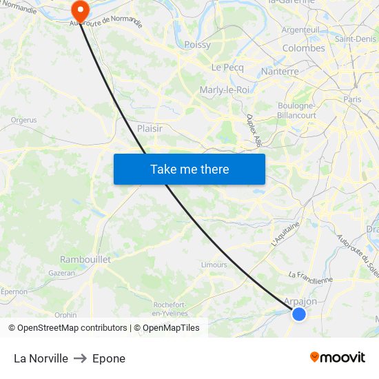 La Norville to Epone map