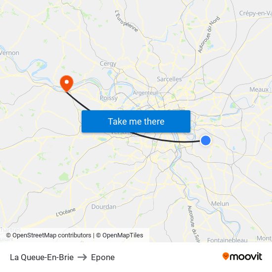 La Queue-En-Brie to Epone map