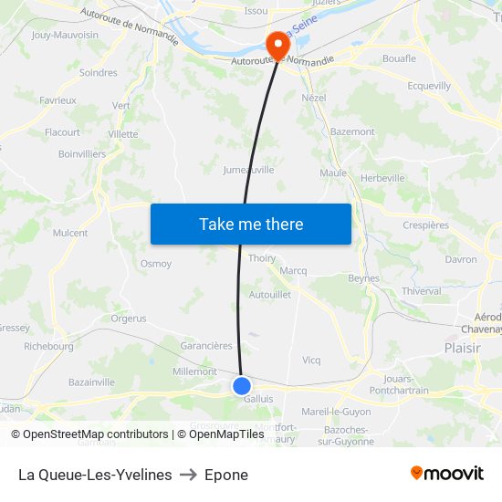 La Queue-Les-Yvelines to Epone map
