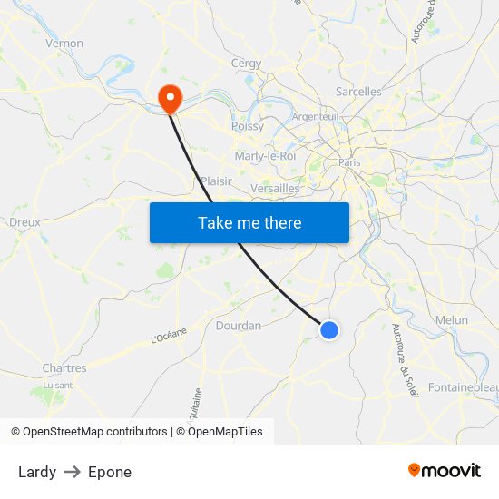 Lardy to Epone map