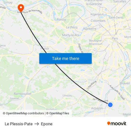 Le Plessis-Pate to Epone map