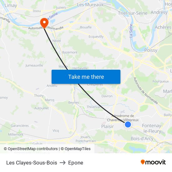 Les Clayes-Sous-Bois to Epone map