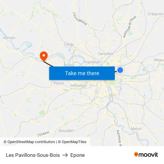 Les Pavillons-Sous-Bois to Epone map