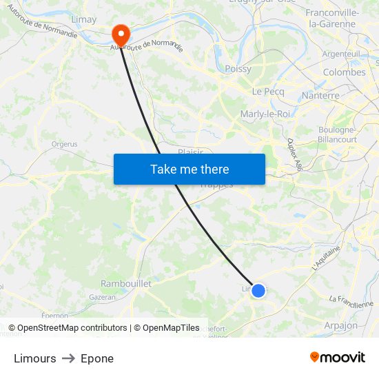 Limours to Epone map