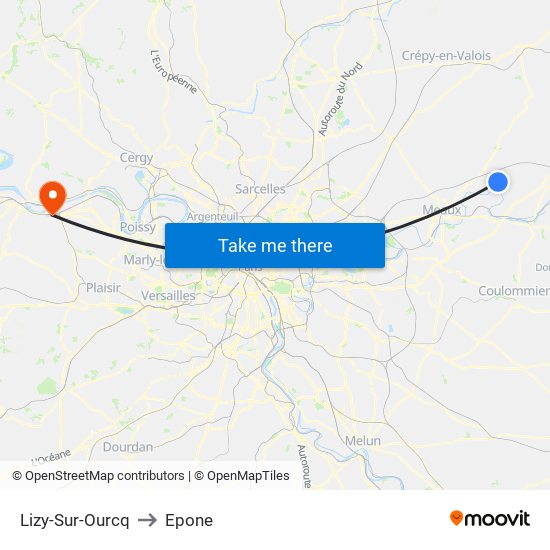 Lizy-Sur-Ourcq to Epone map