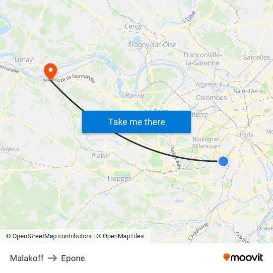 Malakoff to Epone map