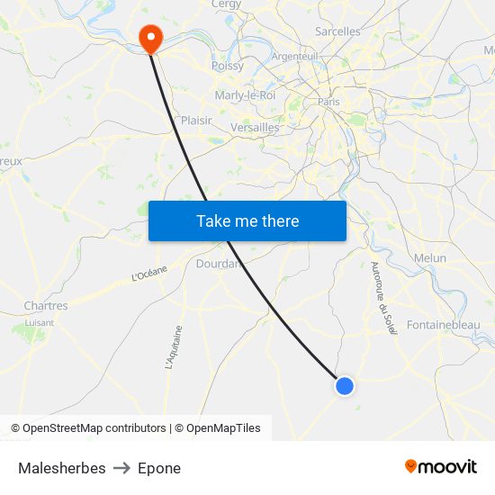 Malesherbes to Epone map