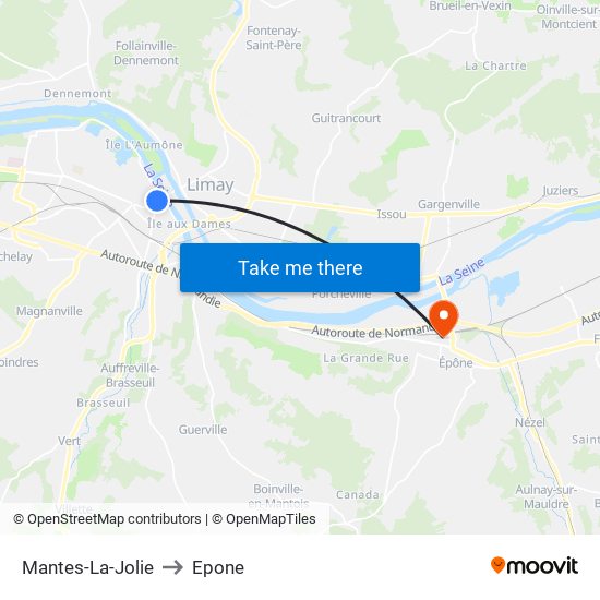 Mantes-La-Jolie to Epone map
