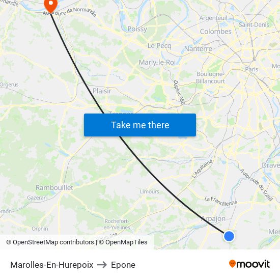 Marolles-En-Hurepoix to Epone map