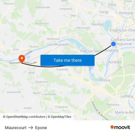 Maurecourt to Epone map