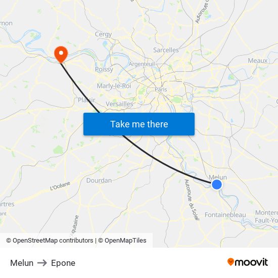 Melun to Epone map