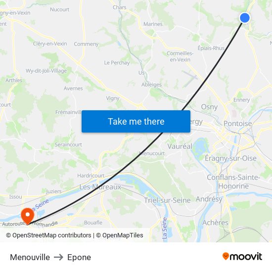 Menouville to Epone map