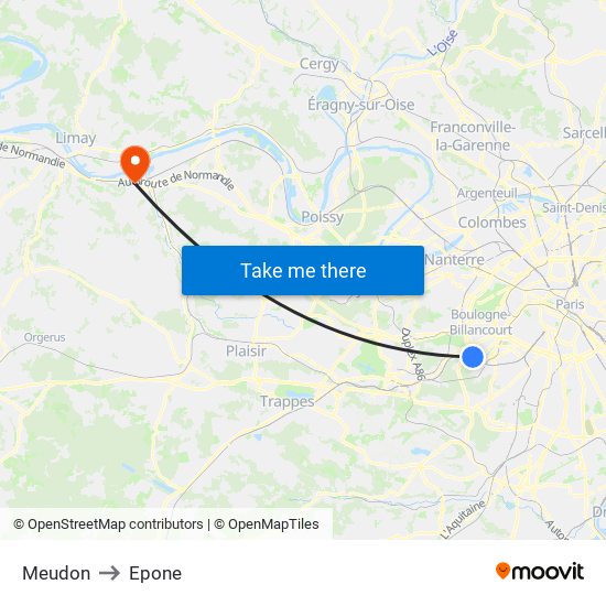 Meudon to Epone map