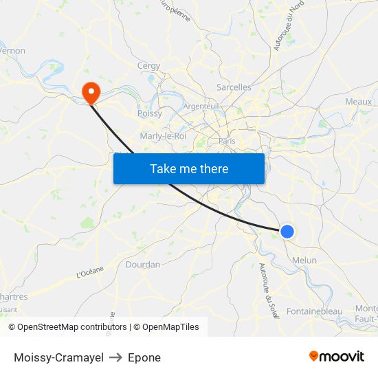 Moissy-Cramayel to Epone map