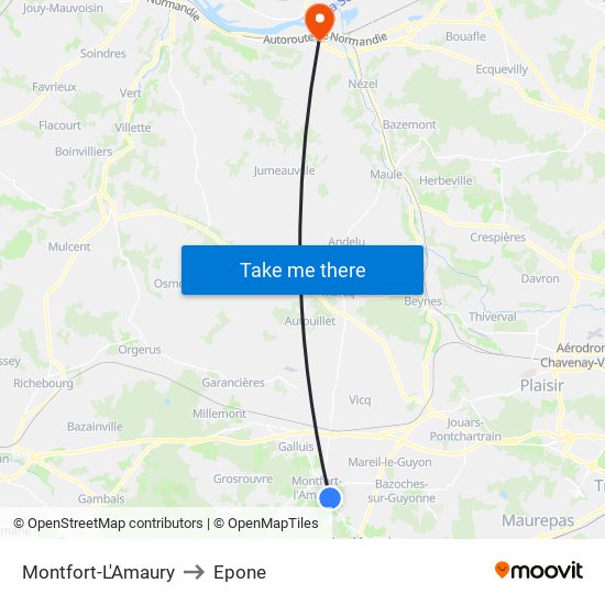 Montfort-L'Amaury to Epone map