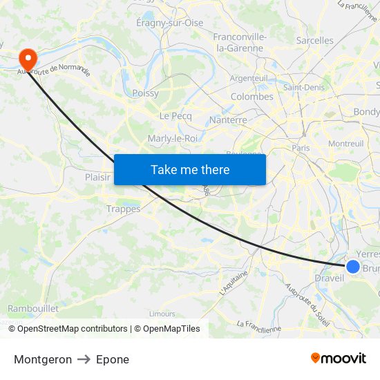 Montgeron to Epone map