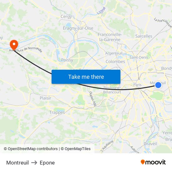 Montreuil to Epone map