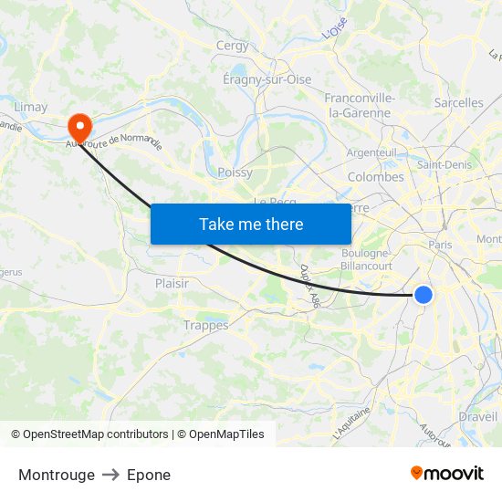 Montrouge to Epone map