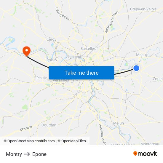 Montry to Epone map