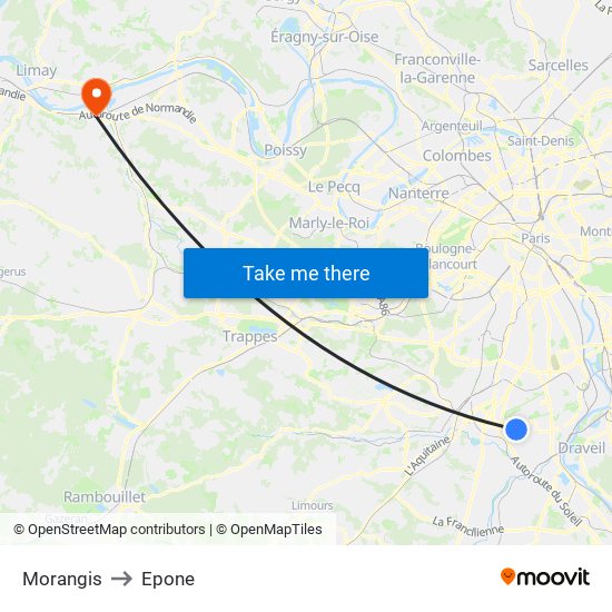 Morangis to Epone map