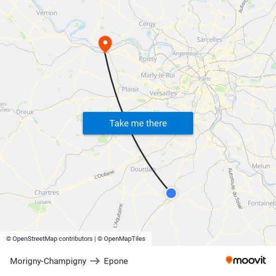 Morigny-Champigny to Epone map