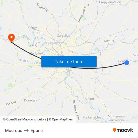 Mouroux to Epone map