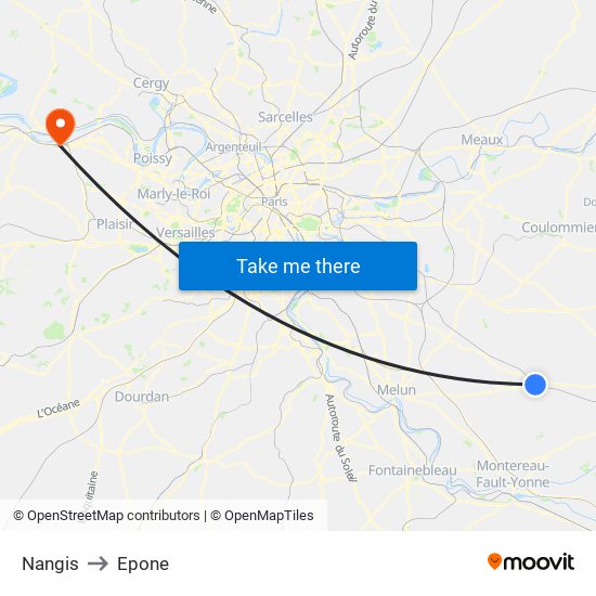Nangis to Epone map