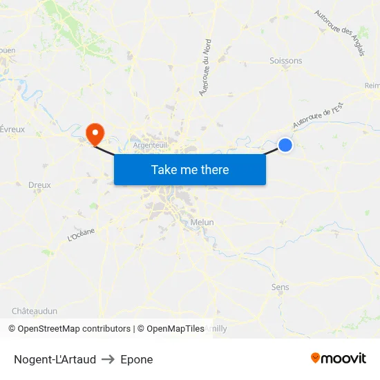 Nogent-L'Artaud to Epone map