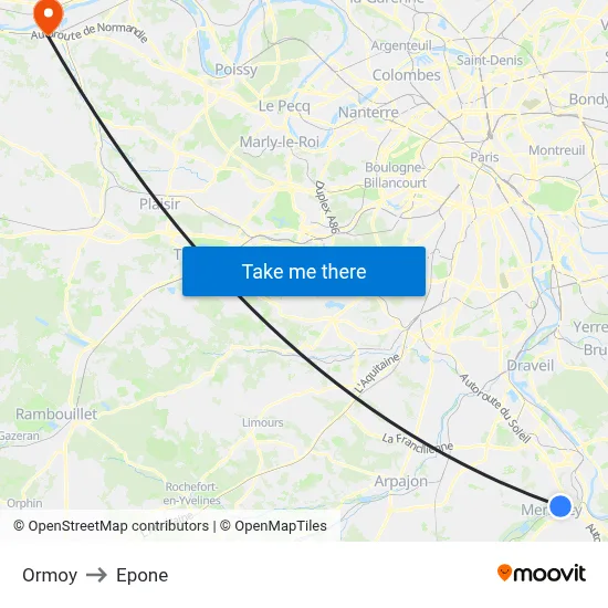 Ormoy to Epone map